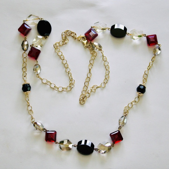 White House/Black Market Necklace Gold-Tone, Red, Black, & Clear - Picture 5 of 8